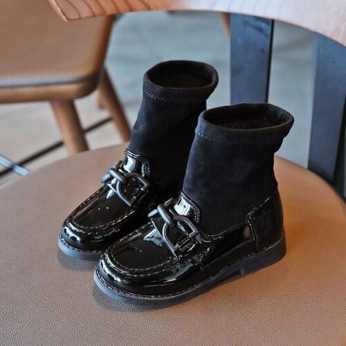 Fashion Children Martin Boots with Metal Buckle 2021 Autumn New Girl Sock Boots with Heel Child Ankle Shoes