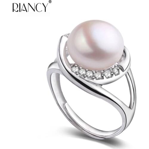 Fashion 9-10mm Natural Freshwater white Pearl Rings for Girlfriend Nice Adjustable Wedding Ring