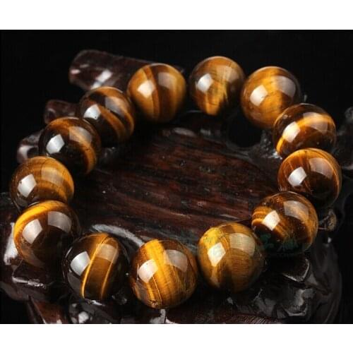A Grade Natural Tiger Stone Handmade 18mm Mens Buddha Beads Weave Bracelet
