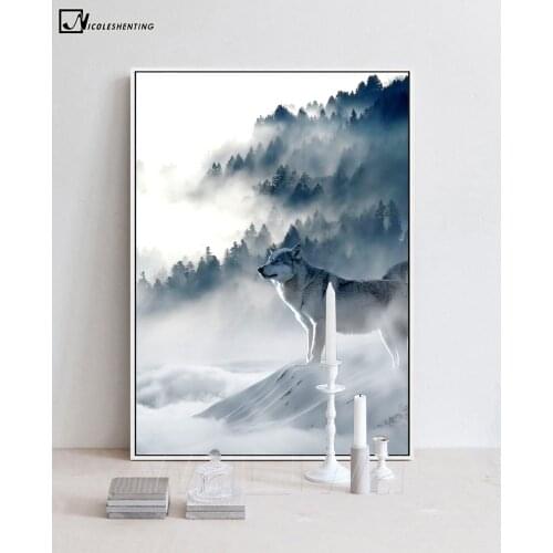 NICOLESHENTING Nordic Art Wolf Snow Mountains Art Canvas Poster Minimalist Print Nature Picture Modern Home Room Decoration