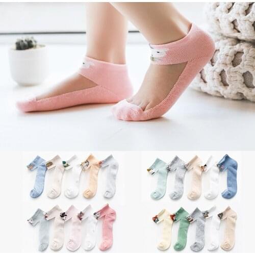 Seven&mami 5 Pair/lot Baby Girls Newborn Short Socks Hockn Netckne Cute Cartoon Pattern Mesh Kids Socks for Baby Boy Girl Socks