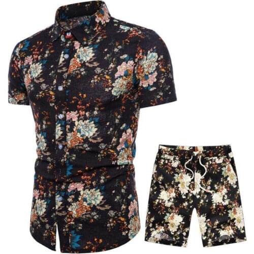 2019 Summer New Fashion European Mens Casual Short Sleeve Shirt Set Printing Set