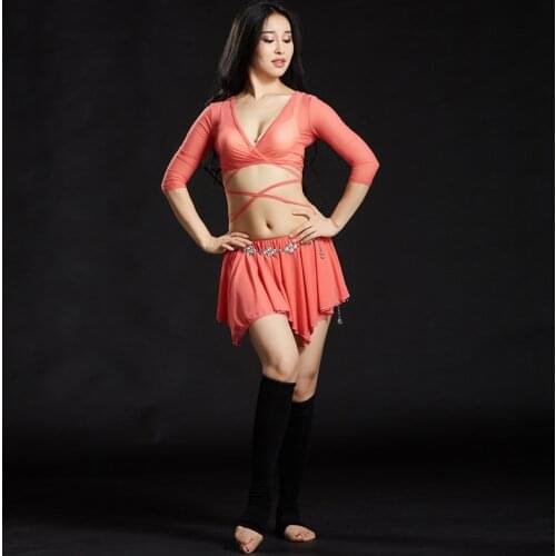 Belly Dance Clothes Women Dance Outfits high quality gauze material irregular skirt 2pcs Top and Skirt Modal Tie Straps Costume