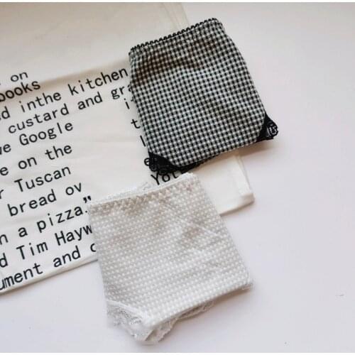 Plaid Solid Color Panties For Girl Cute Lattice Cotton Coast Lace Girls Low Waist Underwear Seamless Transparent Breathable