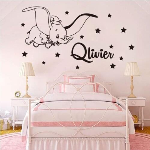 Personalized Name Cartoon Wall Stickers Kids Room Bedroom Dumbo Animal Vinyl Carving Poster Fashion Decorative Painting SP-138