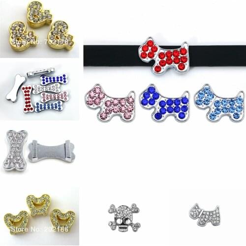 5Pcs/Lot 10mm Skull Dog Bone Slide Charms For Bracelet Making Women Jewelry DIY Accessories Pet Collar Choker Necklace Keychain