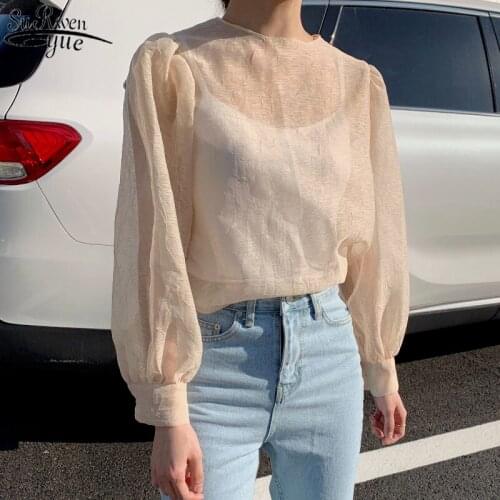 Mesh Top Micro-Penetration Tops Long Sleeve Womens Shirt See Through Sexy Blouse Women Vintage Tops and Blouse 14339