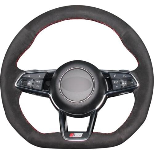Hand-stitched DIY Black Suede Car Steering Wheel Cover for Audi R8 2016-2018 TT 2016-2019 TTS 2016-2019 TT RS 2018-2019