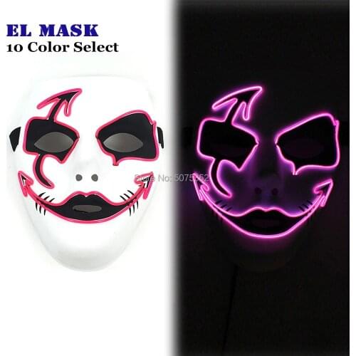 Hand-Painted Glowing Mask Costume Props Festival Horror EL Mask Terror Devil Flashing Led Mask For Halloween decoration