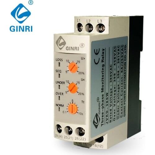 Three Phase High Low Voltage Control Relay JVRD-380W Phase Sequence Monitoring Protection Relays Adjustable 380VAC