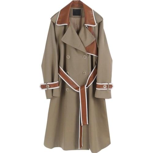 New Designer High Quality Trench Coat With Leather Belt Women Spring Autumn Fashion Slim Long Trench Coats Windbreaker Outerwear