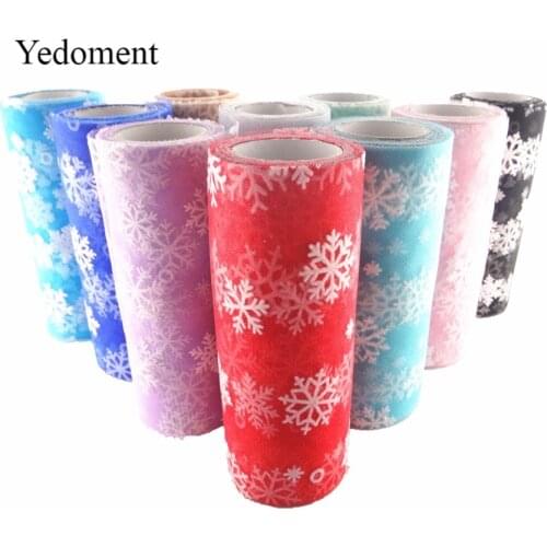10Yards/roll 6" 15cm Snowflake Printed Organza Tulle Rolls for Christmas Decoration Tutu Dress Baby Shower Party Supplies
