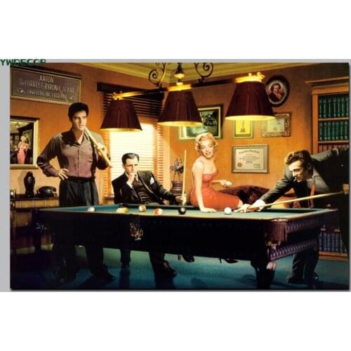 YWDECOR HD Print Canvas Art Legal Action Playing Pool Elvis Presley, Humphrey Bogart, Wall Picute for Living Room