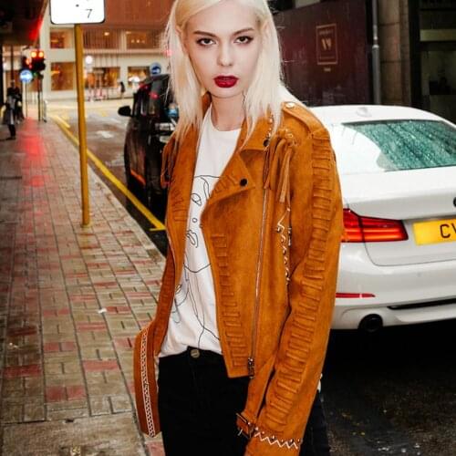 2018 autumn fashion new tassel rivet PU leather jacket coat women short paragraph suede retro casual PU leather outwear L1286