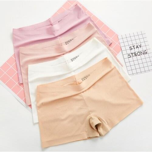 Womens Breathable Safety Short Pants Hot Sale Ice Silk Seamless Mid-Rise Cotton crotch Girls' summer Necessary shorts