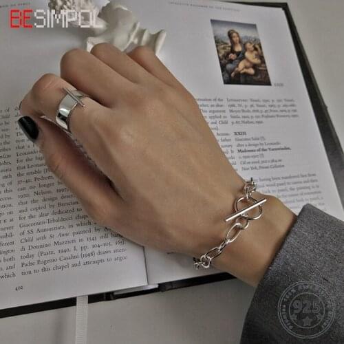 Besimpol High Quality 925 Silver Bracelet Jewelry Minimalist OT Buckle Bracelets for Women Luxury Simple Silver Chain Bracelet