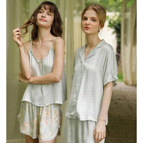 Women Summer 2021 Sexy Pijamas Set 2 Piece Floral Printing Pajamas Suit Loose Casual White Sling And Shorts Top Comfortable New