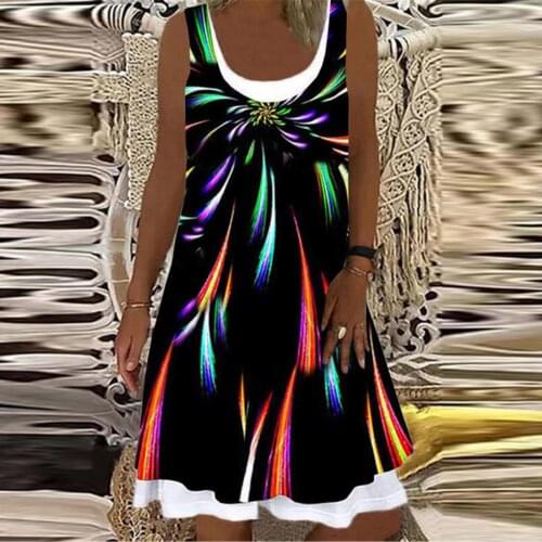 Summer Vintage Print Casual Dress Sleeveless Mini Plus Size Dresses For Women 2021 Vestidos De Mujer Casual Vestido De Mujer