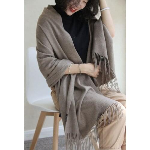 Winter Cashmere Scarf 100 Women Luxury Brand 2019 Wool Shawl Pashmina Wrap Warm Blanket Thick Tassels Solid Large Size Stole New