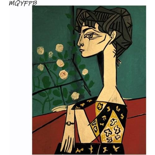 Picassos Famous Painting Jacqueline And Flowers Kraft Paper Wall Sticker Poster Decoration Painting Household Products 46x35cm