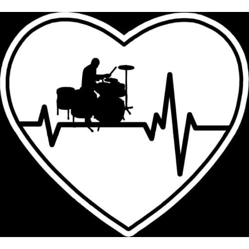 12.2CM*11CMHeartbeat Heart Drummer Drum Set Rock Jazz Vinyl Window Car Sticker C22-0730