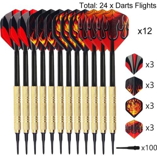 12pcs Steel Tip Darts Aluminum Shaft with 100 Nylon Soft Tips for Electronic Plastic Dartboard Indoor Outdoor Games Tip Darts