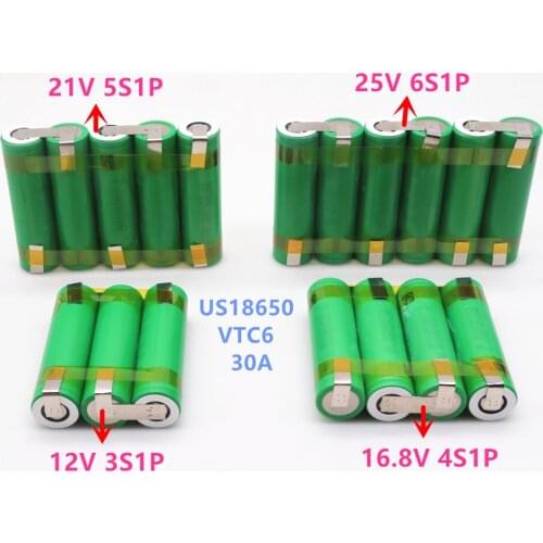 12V - 25V US18650 VTC6 3000mAh 30amps for 12.6v screwdriver battery weld soldering strip 3S1P 12.6v battery pack (customize)