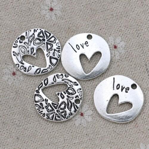 20PCS Antique Silver Plated Love Heart Charm Pendants for Jewelry Making Bracelet DIY Accessories 20mm