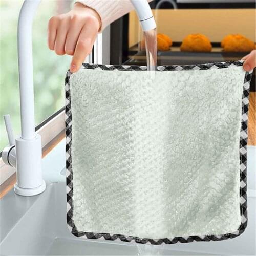 3PCS Thickened Absorbent Scouring Pad Table Cleaning Cloth Kitchen Daily Dish Towel Dish Cloth Kitchen Rag Non-Stick Oil