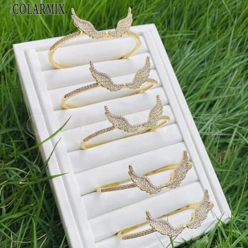 3Pcs Slim Wing shape Bangle Zircon Wing shape Metal Bangle Zircon Shape metal Bracelet Mix color Women bangle 31434