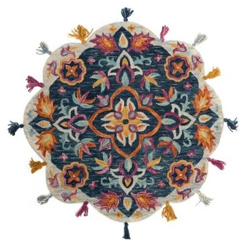 American pastoral 90% wool round shaped handmade bedside carpet ,Kilim style living room coffee table carpet, decoration mat