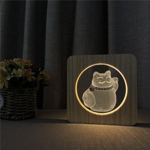 Treasure Cat 3D USB LED Arylic Night Lamp Table Light Switch Control Carving Lamp for Childrens Room Decoration Dropshipping