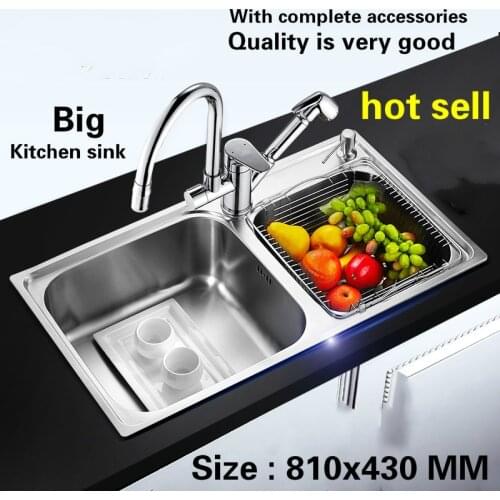 Free shipping kitchen sink big food grade 304 stainless steel normal double groove 81x43 CM