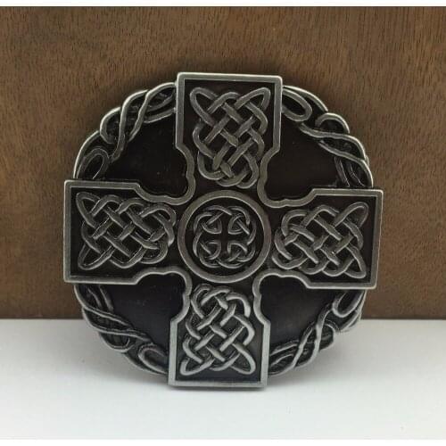 BuckleClub wholesale retro western celtic cross jeans gift belt buckle FP-02911-1 PEWTER FINISH for men 4cm width loop