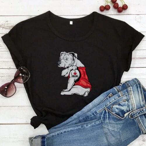 Colored I Love Mom Bicep Tattooed Puppy T-shirt Funny Dog Mom Gift Tshirt Aesthetic Pit Bull Mama Tee Shirt Top
