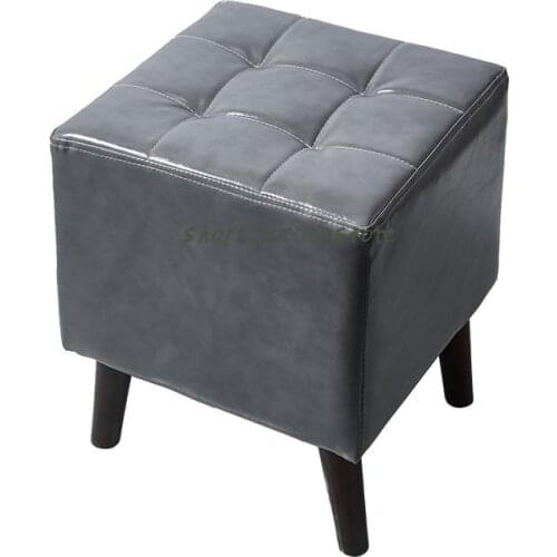 European Family Living Room Tea Table Sofa Stool Low Stool Solid Wood Small Leather Stool Square Fitting Room Shoe Changing Stoo