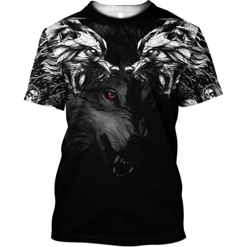 Mens Casual Viking Dark Wolf Tattoo 3D Print T-Shirts Hip-Hop Tshirts Summer Harajuku Tees Wome Unisex Short Sleeve Tops 02