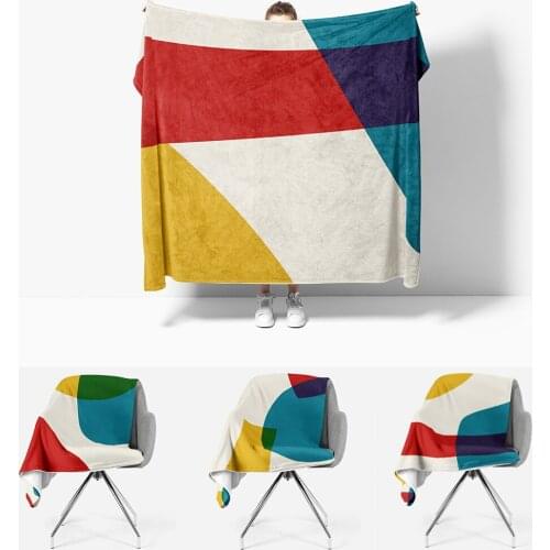 Geometric Big Color Block Throw Blanket Red Blue Yellow Abstract Hairy Winter Bed Covers Rug Gamer Chair Baby Blanket for Sofa