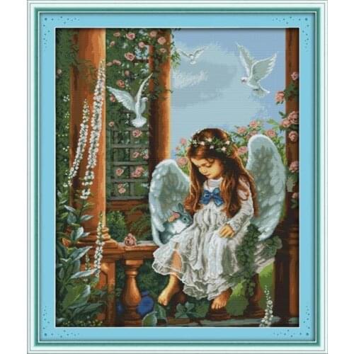 Joy Sunday Cross Stitch Kit Love Angel Patterns 14CT 11CT Printed Cross Stitch Kits Fabric Handmade Embroidery Needlework Sets