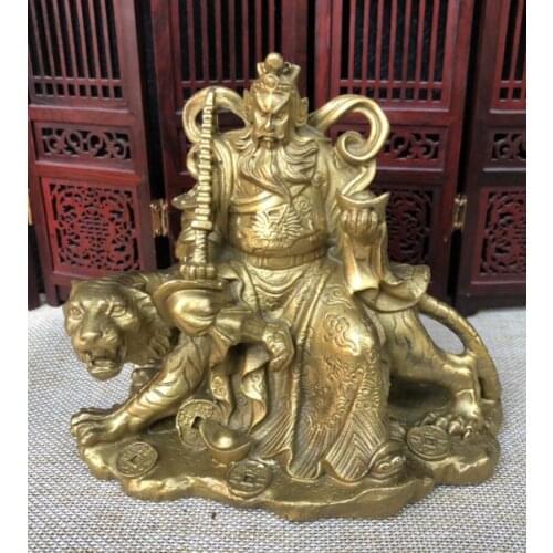 China copper ride tiger god of wealth crafts statue