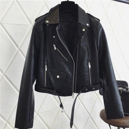 Short Biker Jackets Soft Coat Female Women Fashion Pu Faux Leather Jacket Bright Color Black Motorcycle Coats