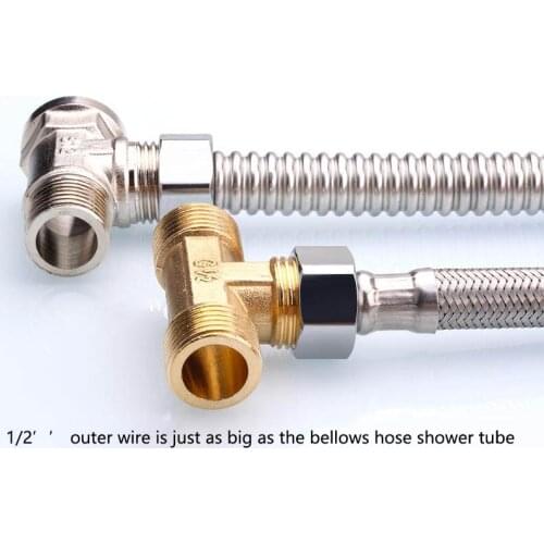 1 Pcs Brass Pipe Fitting Male Thread 1/2" Tee Type Copper Nickel Plated Connect Heater Live Water Inner Wire Outer Adapter