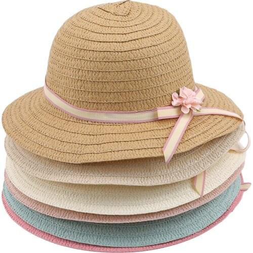 Summer Childrens Sunscreen Hat Baby Straw Woven Flowers Breathable Sunshade UV Protection Hat