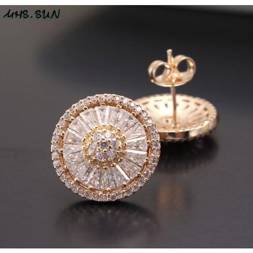 MHS.SUN Luxury cubic zircon stud earrings women CZ jewelry earrings gold color round crystal earrings for girl christmas gift