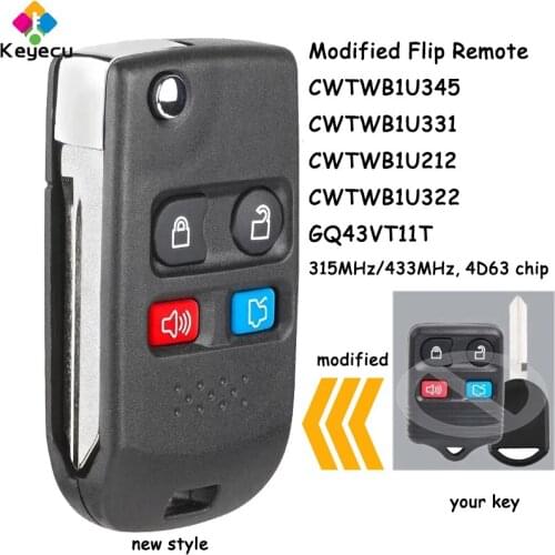 KEYECU Modified Flip Remote Car Key With 4 Buttons - FOB for Ford Lincoln Mercury CWTWB1U345, CWTWB1U331, CWTWB1U212, CWTWB1U322