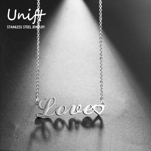 Unift Trendy Letter Pendant Necklace Stainless Steel Love Heart Charm Choker Girl Womens Fashion Party Wedding Jewelry Gifts