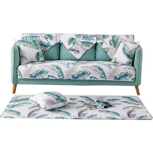 Fashion Green Blue Leaves Sofa Cushion Sofa Mats Non-slip Dustproof Sofa Towel Autumn Winter Living Room Decor Couch Cover