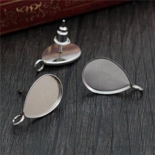 No Fade ) 10x14mm 20pcs/Lot 316 Stainless Steel Drop Earring Studs,Earrings Blank/Base,Fit 10*14mm Drop Glass Cabochons-T7-25