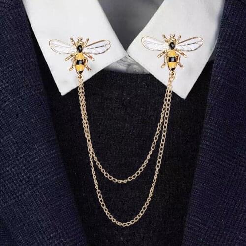 New Metal Animal Bee Brooch Enamel Tassel Chain Lapel Pin Men Suit Shirt Collar Pins Scarf Buckle Bandge for Women Jewelry Gift