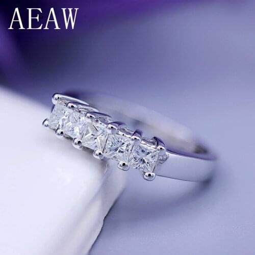 AEAW 5x2mm Princess Cut Certified Moissanite Engagement Band Solitaire Ring in 925 Sterling Silver or 14K White Gold For Women
